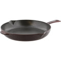 Enameled cast iron frying pan with helper handle and pour spout, dark finish