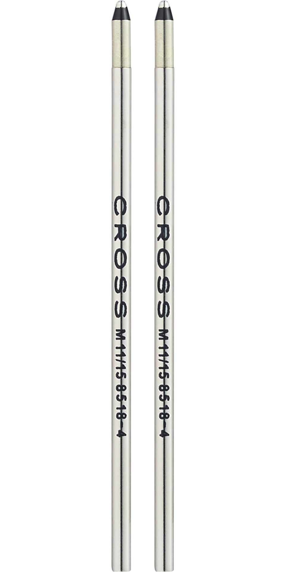 Pair of mini ballpoint pen refills, silver barrels with black ink medium tips