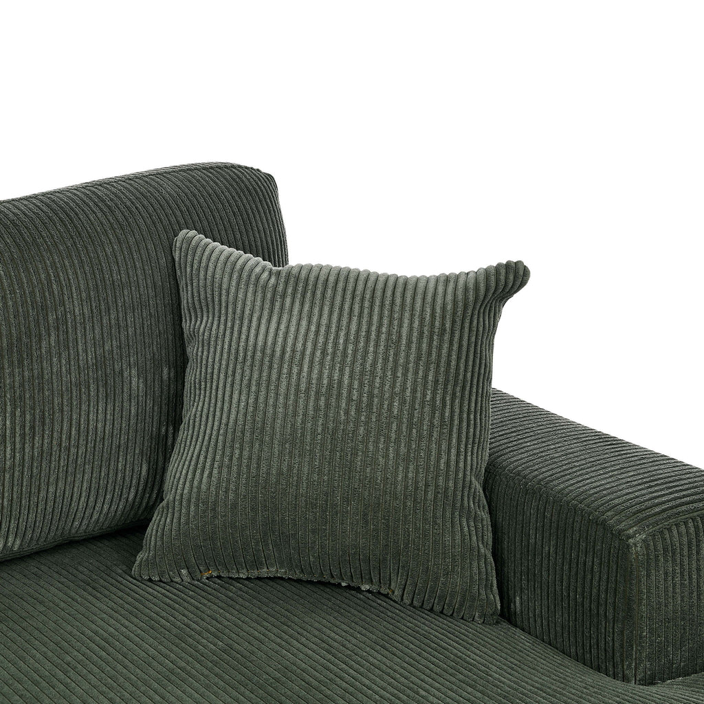 Dark green corduroy double chaise sectional sofa corner with cushion and arm