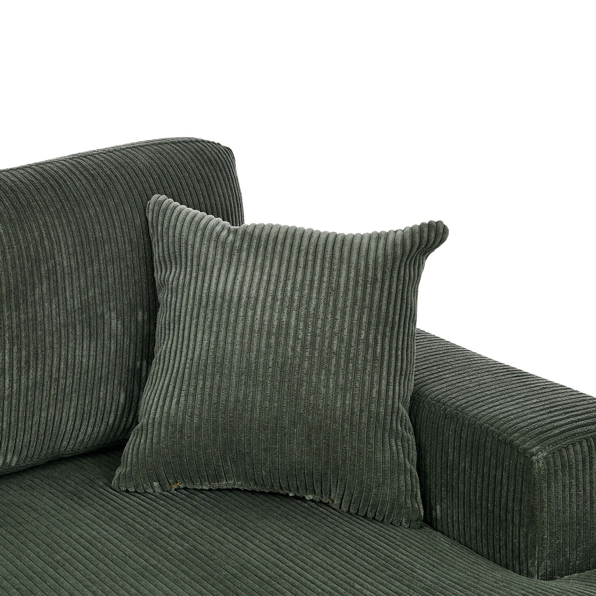 Dark green corduroy double chaise sectional sofa corner with cushion and arm