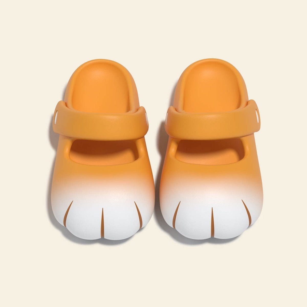 Princess-style parent-child sandals in orange and white, front view with paw toe design