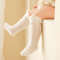 Baby lace long socks in white knit, detailed open lace leg