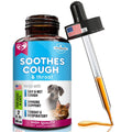 Pet cough supplement bottle with dropper and amber liquid