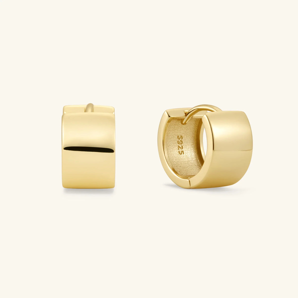 Gold-tone hinged hoop earrings, smooth wide oval with flat edges