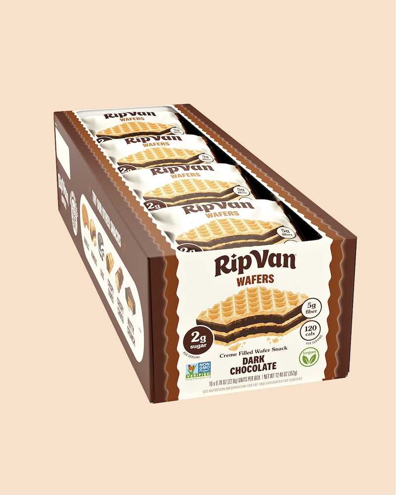 RipVan dark chocolate wafer snack box with 16-count packets