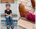Kids' easy-on barefoot shoes, black slip-on with white edge trim