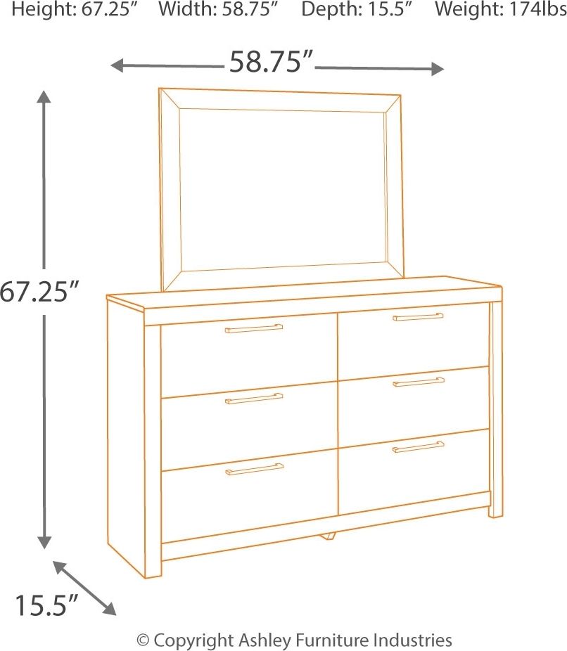 Wood dresser diagram showing drawer layout with height and width measurements