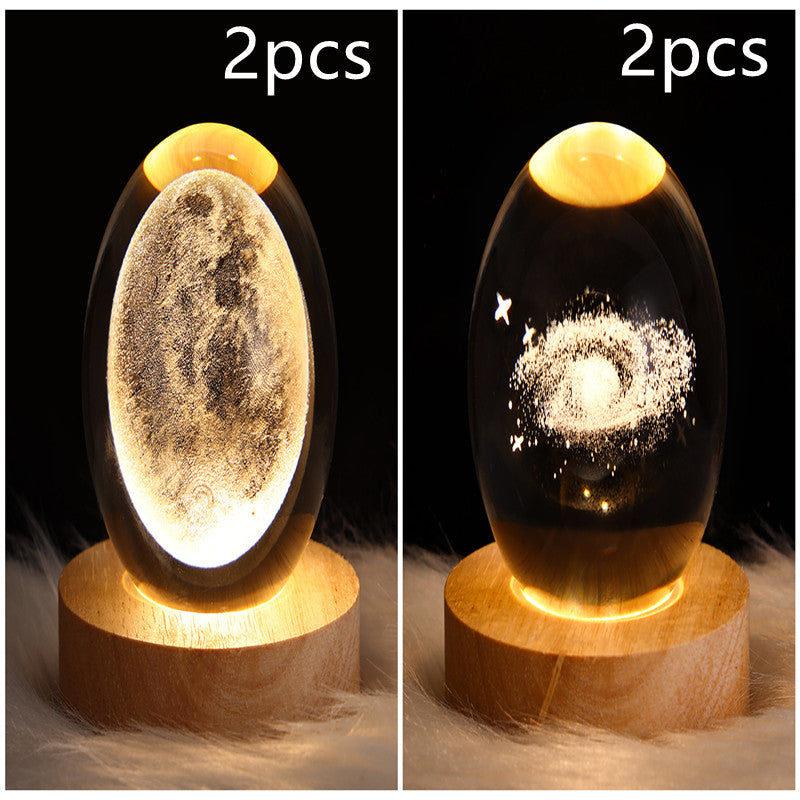 LED galaxy crystal ball table lamp with warm planet disk and bright nebula glow