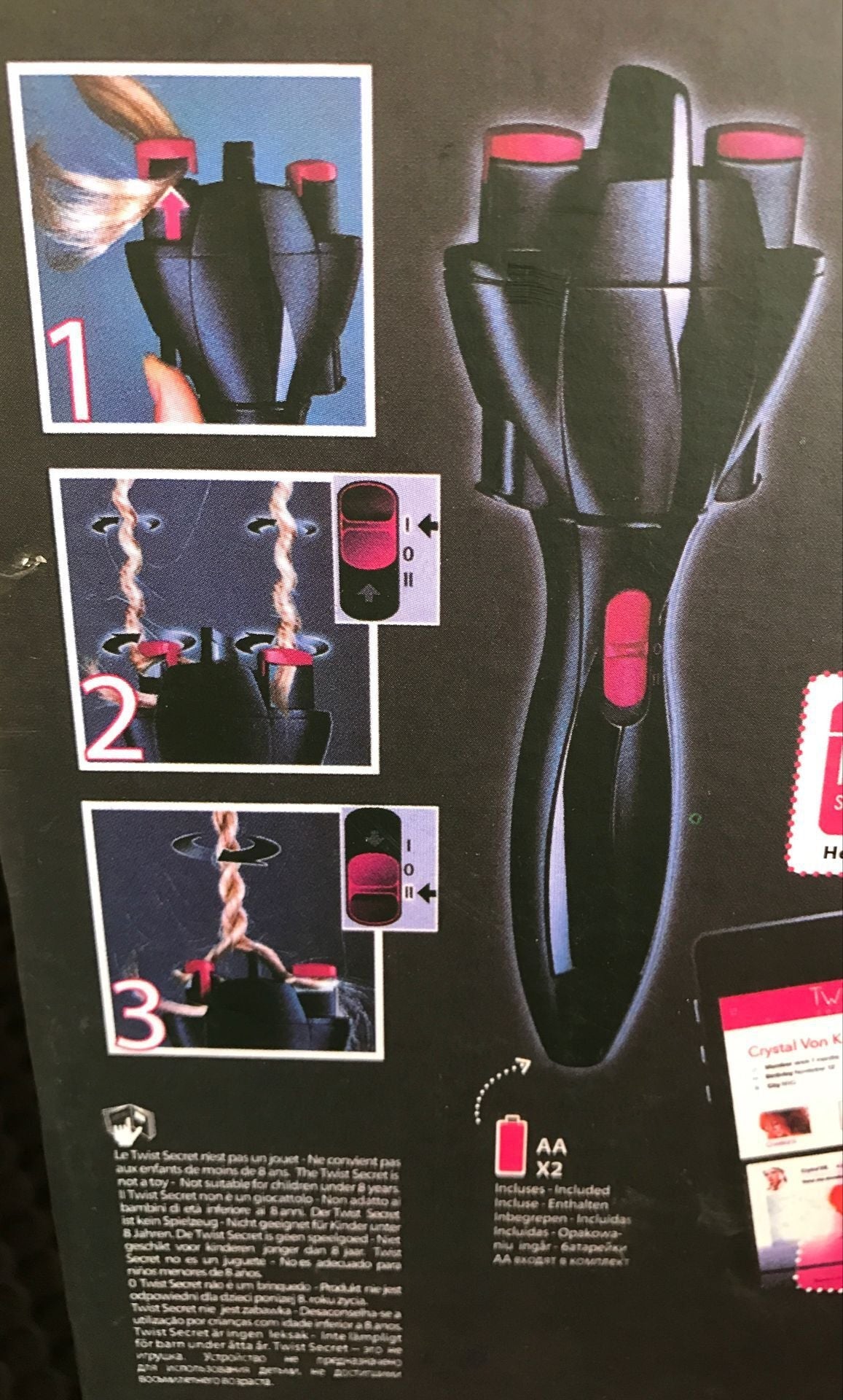Twist secret starter kit box back with hair braiding and twisting instruction diagrams