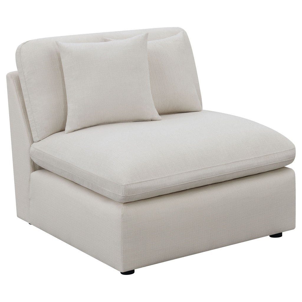 Ivory modular sectional chaise with low side arm and two back pillows