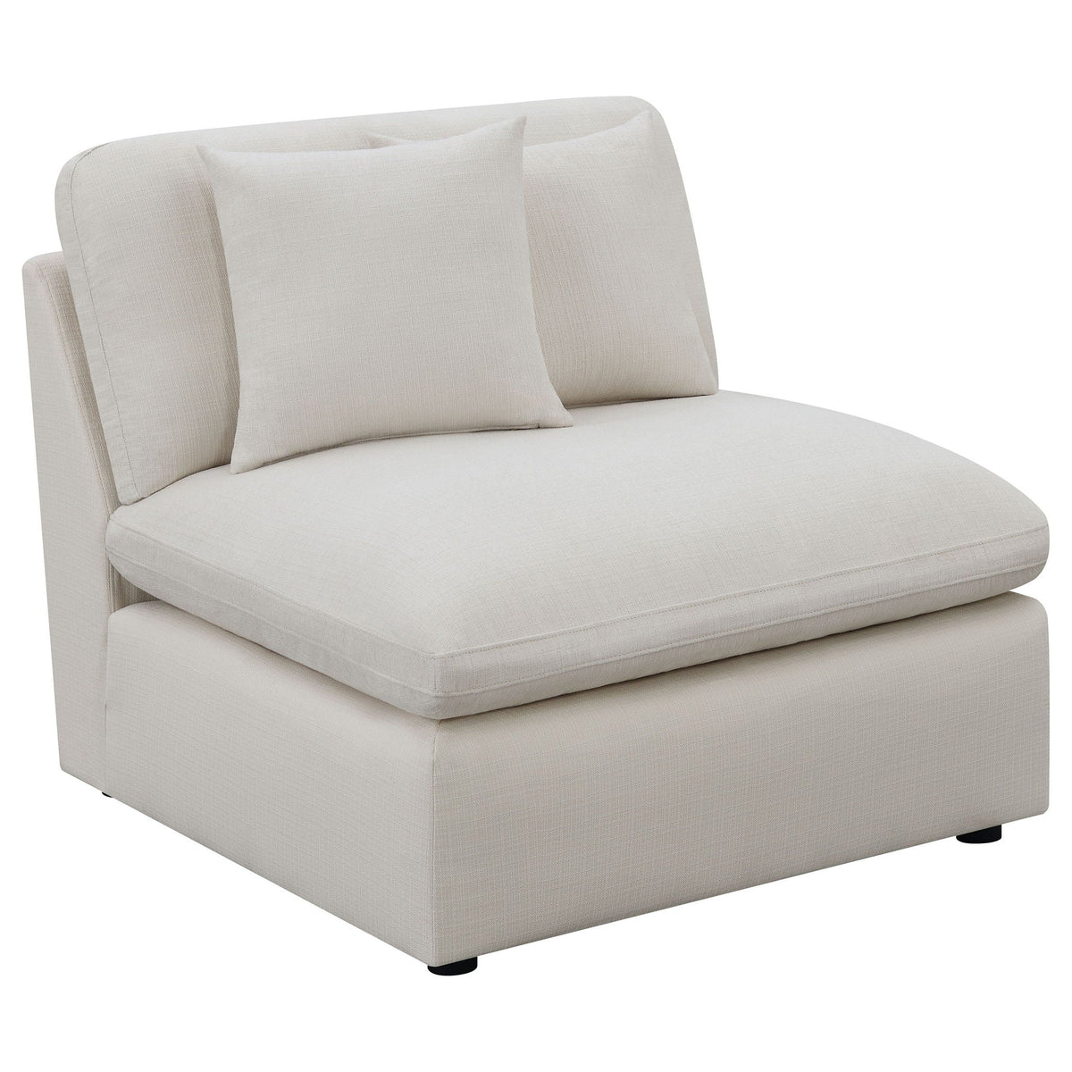 Ivory modular sectional chaise with low side arm and two back pillows