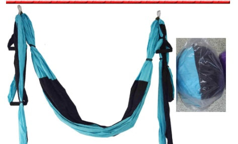 Turquoise yoga swing hammock with black accent straps
