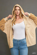 Latte sequin-trim French terry zip hoodie jacket with full hood and sequined sleeves