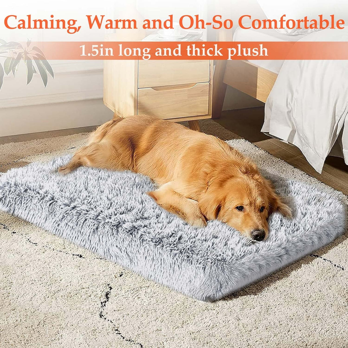 Gray thick shag plush dog bed for large dogs