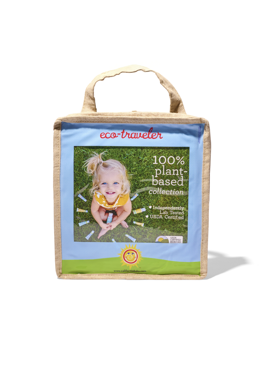 Plant-based deluxe travel set: eco-traveler beige pouch with 100% plant-based label