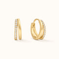 Gold-tone double pave hoop earrings with small clear stones