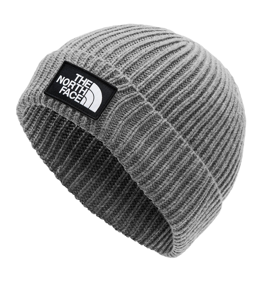 Men’s ribbed cuff knit beanie in heather grey with The North Face logo patch