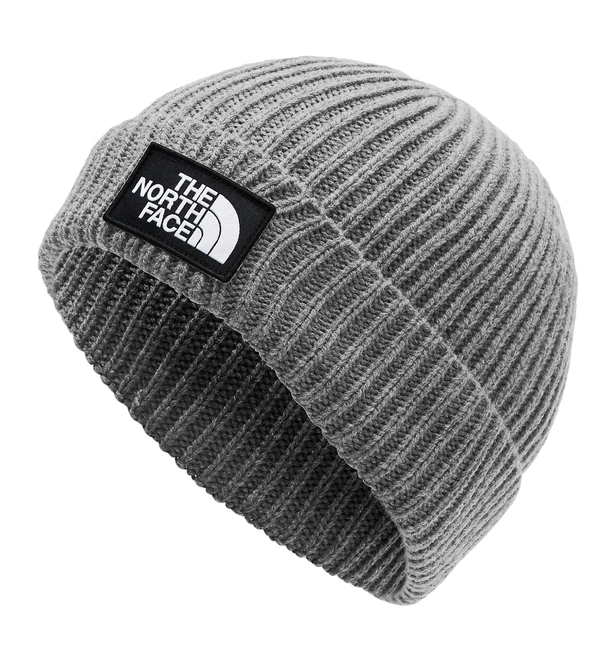 Men’s ribbed cuff knit beanie in heather grey with The North Face logo patch