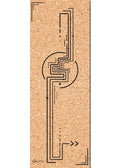 Cork yoga mat with minimalist black geometric line art and circular accents