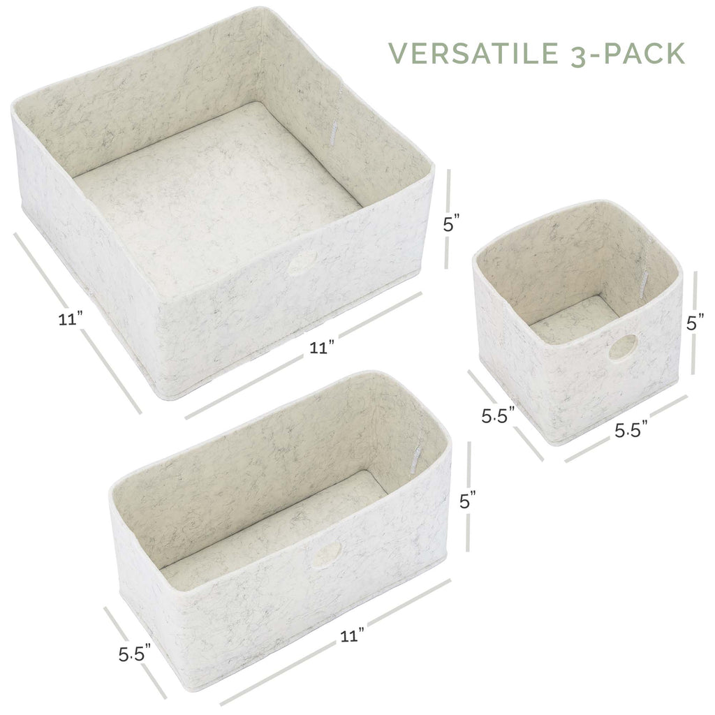 Felt drawer organizer set, light beige bins with open tops and round cutout handles