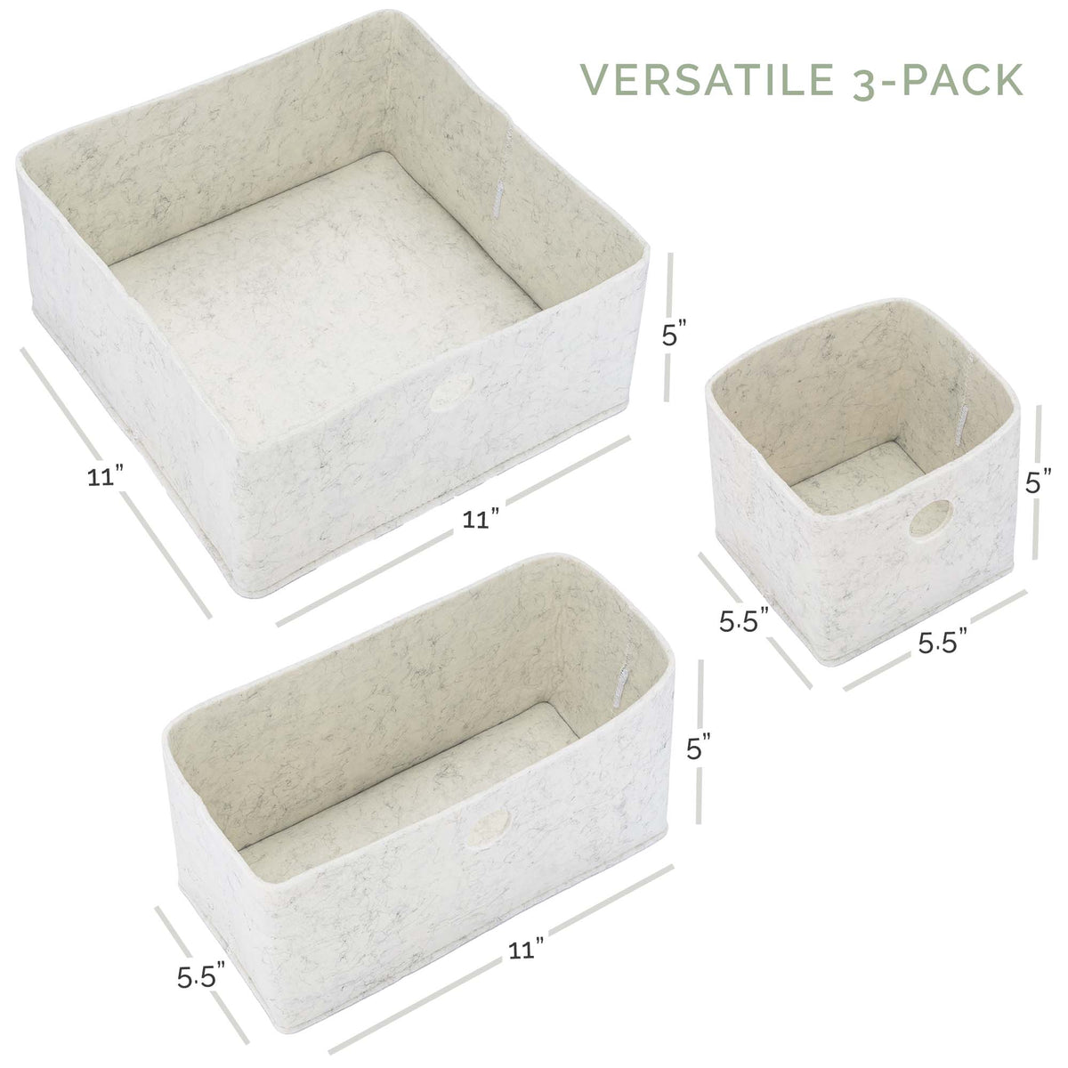 Felt drawer organizer set, light beige bins with open tops and round cutout handles