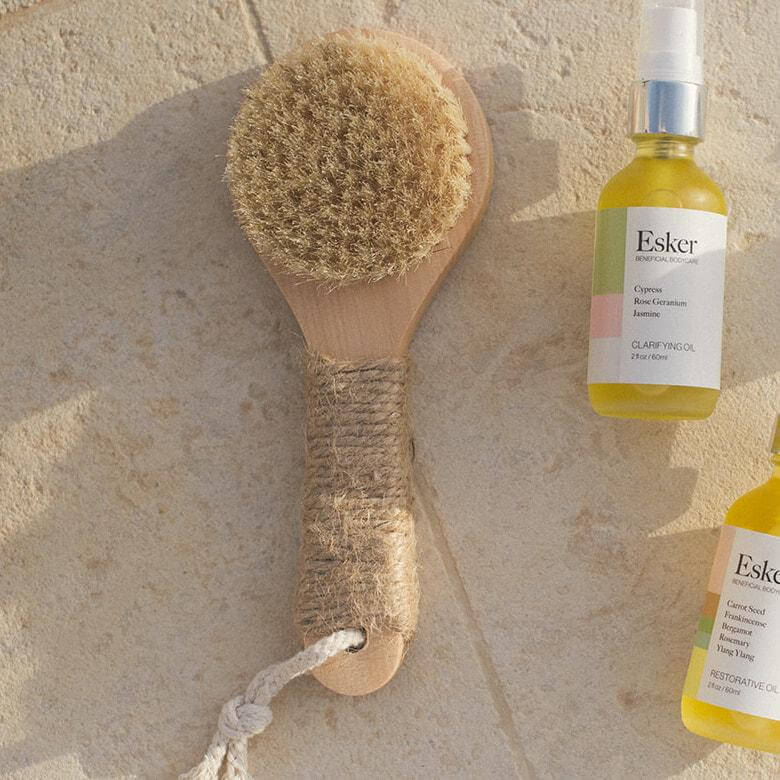 Natural bristle dry brush with wooden handle and hanging loop