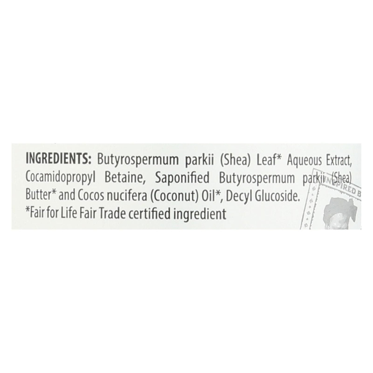 Alaffia Everybody Shea shampoo ingredients label on bottle back