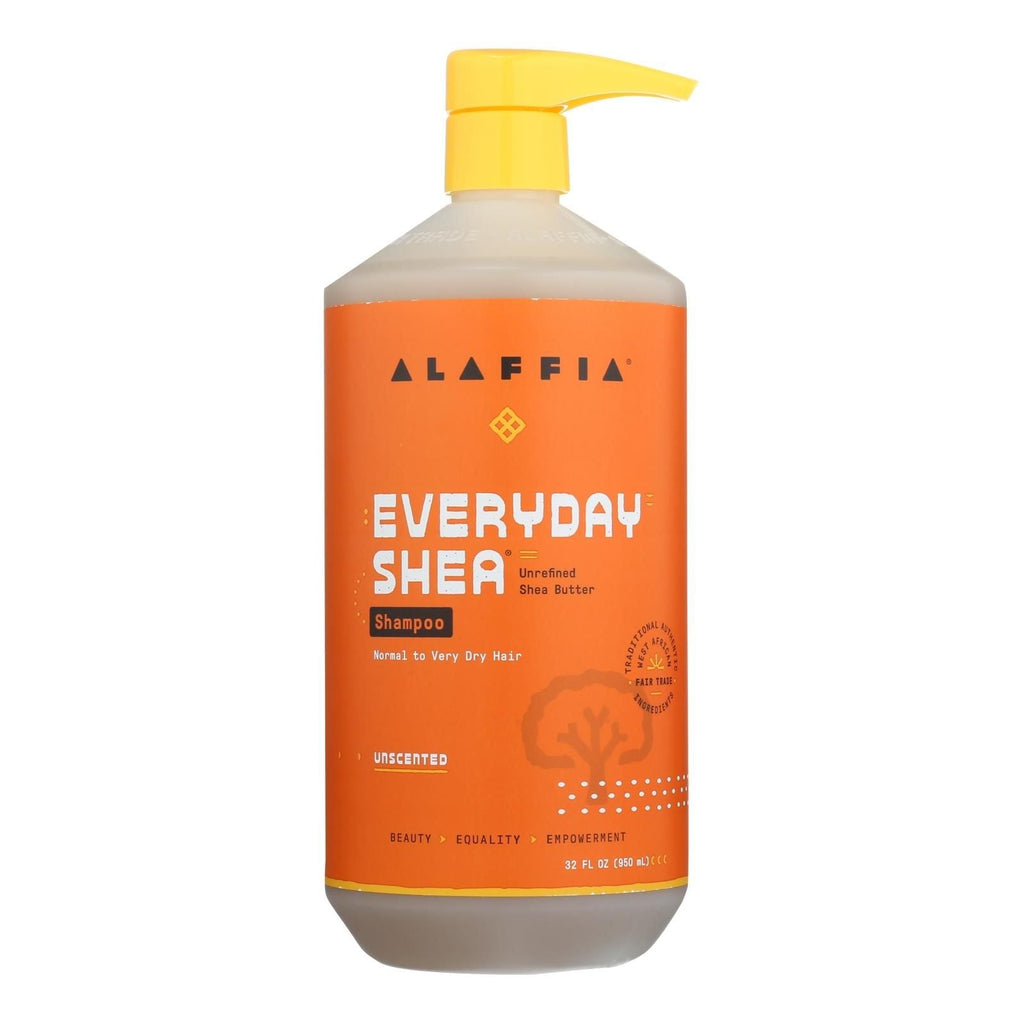 Alaffia Everybody Shea unscented shampoo bottle with yellow pump, 32 fl oz