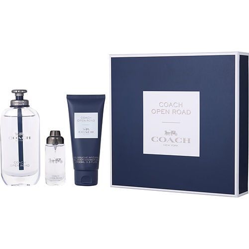 COACH Open Road grooming set with EDT spray, shower gel, mini spray, and gift box