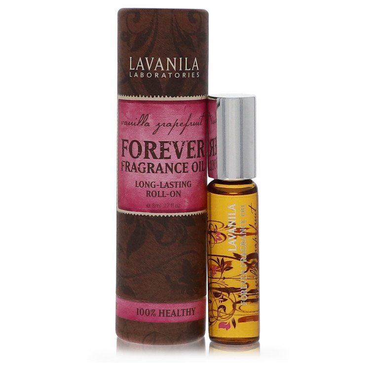Lavanila Forever fragrance oil roll-on bottle with metal cap and brown/pink label