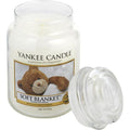 YANKEE CANDLE large jar scented candle with lid open, Soft Blanket label