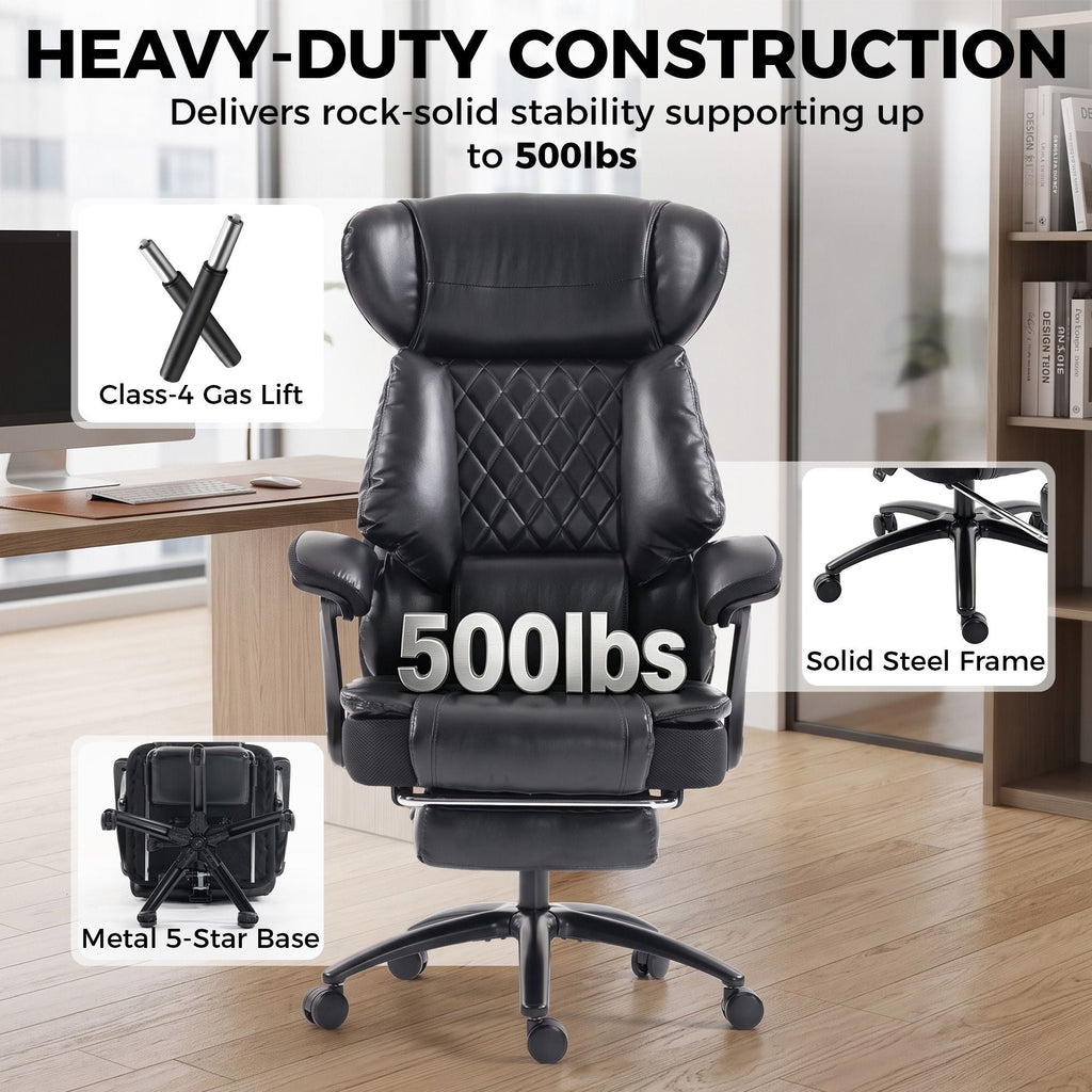 Black office chair with diamond-quilted back, headrest, and 5-star metal base