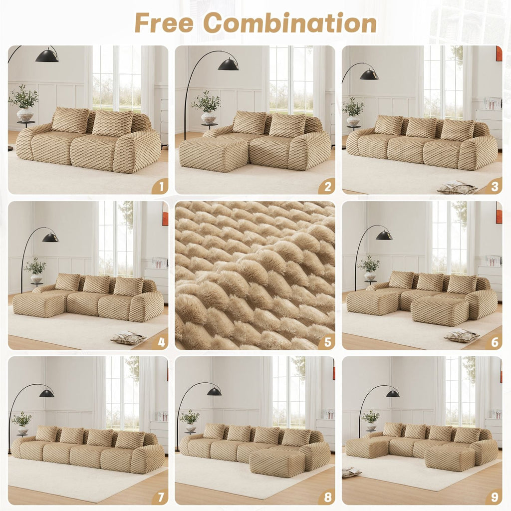 Camel modular sectional sofa in free combination layout with multiple seat modules