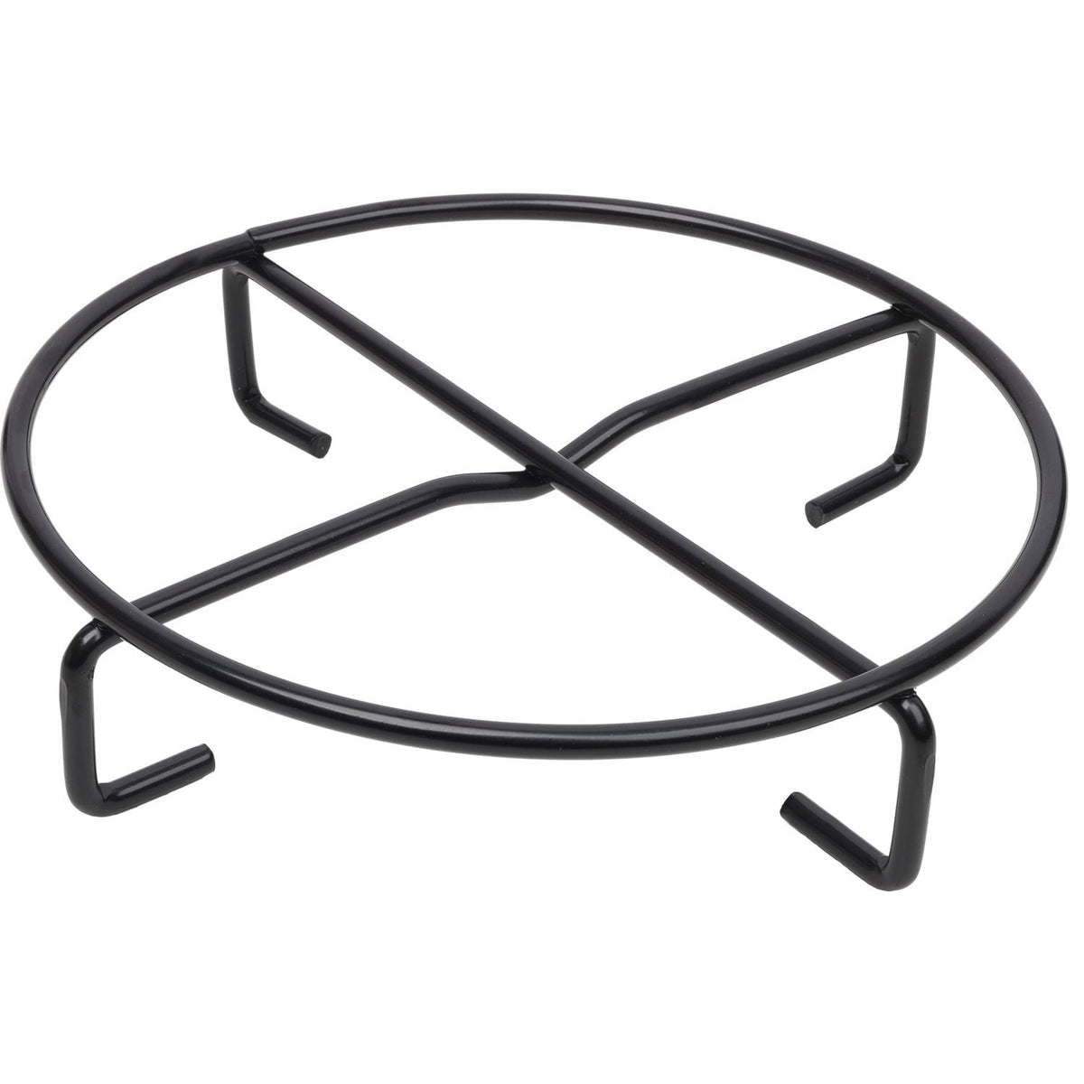 Black wire pot stand with circular frame and three support legs