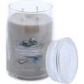 Large Yankee Candle jar with amber & sandalwood wax, two wicks, white glass lid
