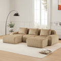 Light camel U-shaped modular sectional sofa with ottomans and textured flannelette upholstery