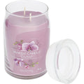 Large Yankee Candle scented jar, purple wax inside, clear glass with white lid