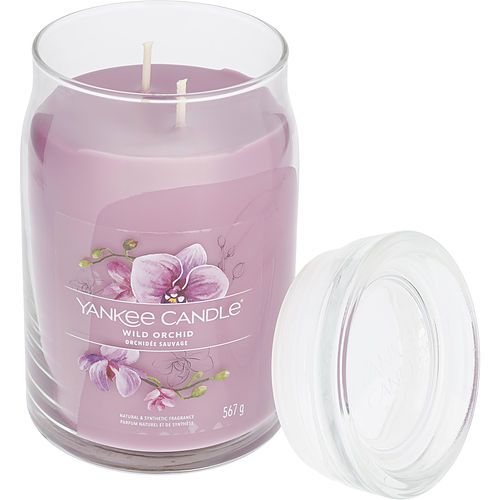 Large Yankee Candle scented jar, purple wax inside, clear glass with white lid