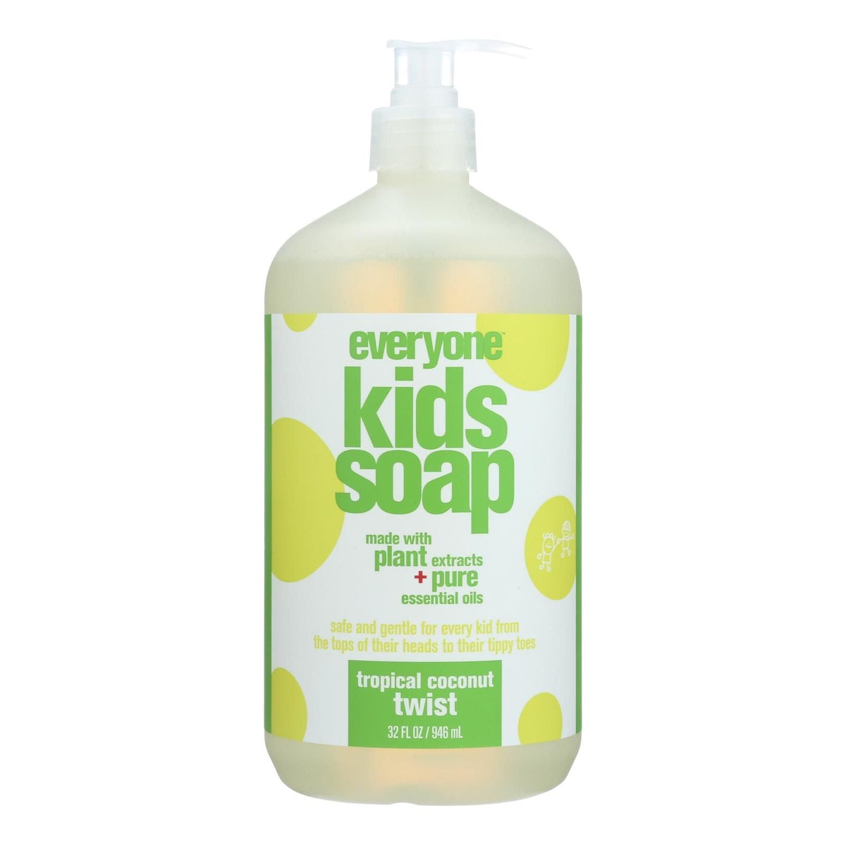 Kids soap pump bottle, tropical coconut twist, 32 fl oz, green label