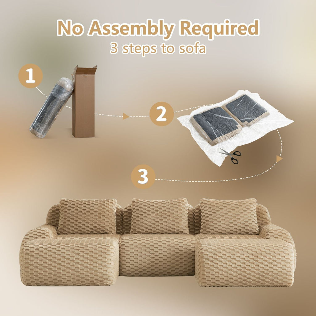 Camel modular sectional sofa with no-assembly setup steps and three connected pieces