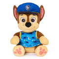 Chase character bedtime plush with blue cap and paw-print paws, soft stuffed toy