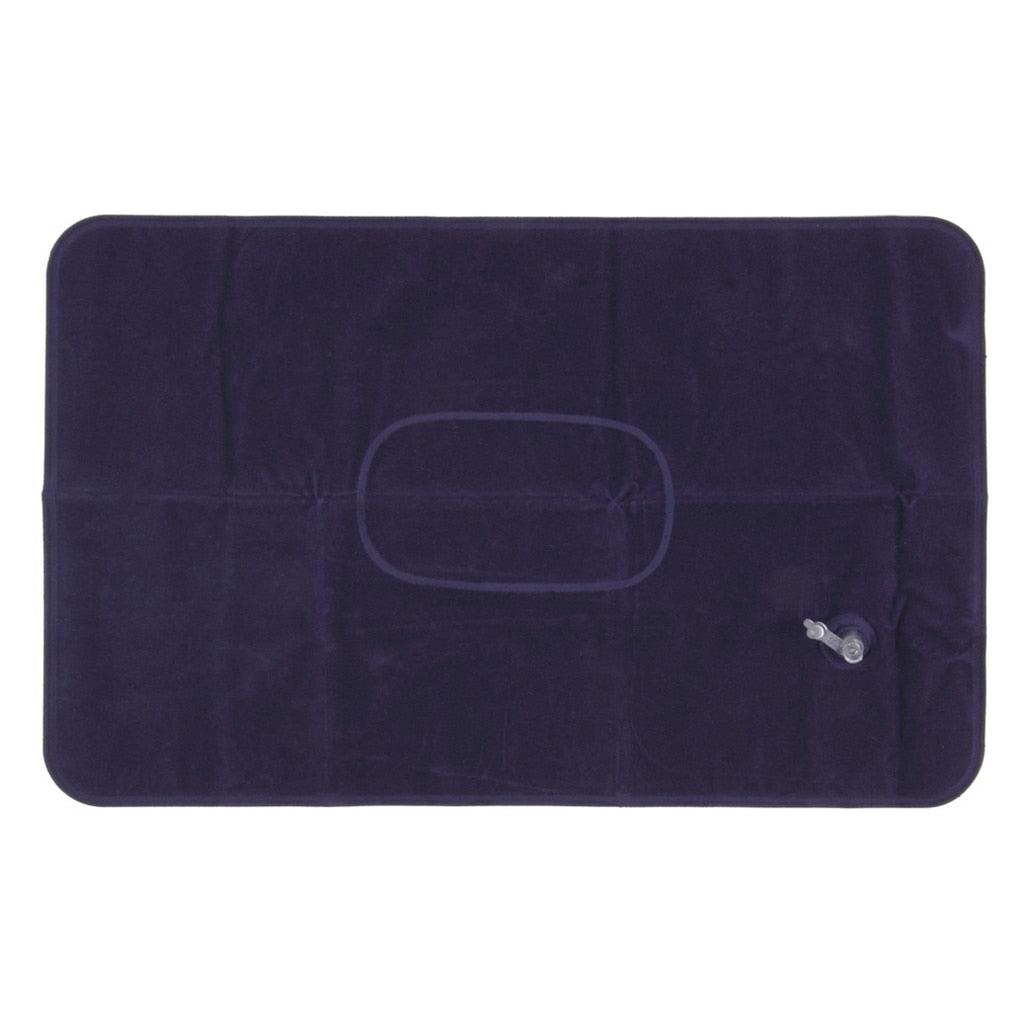 Dark navy rectangular inflatable pillow with center air channel and side valve