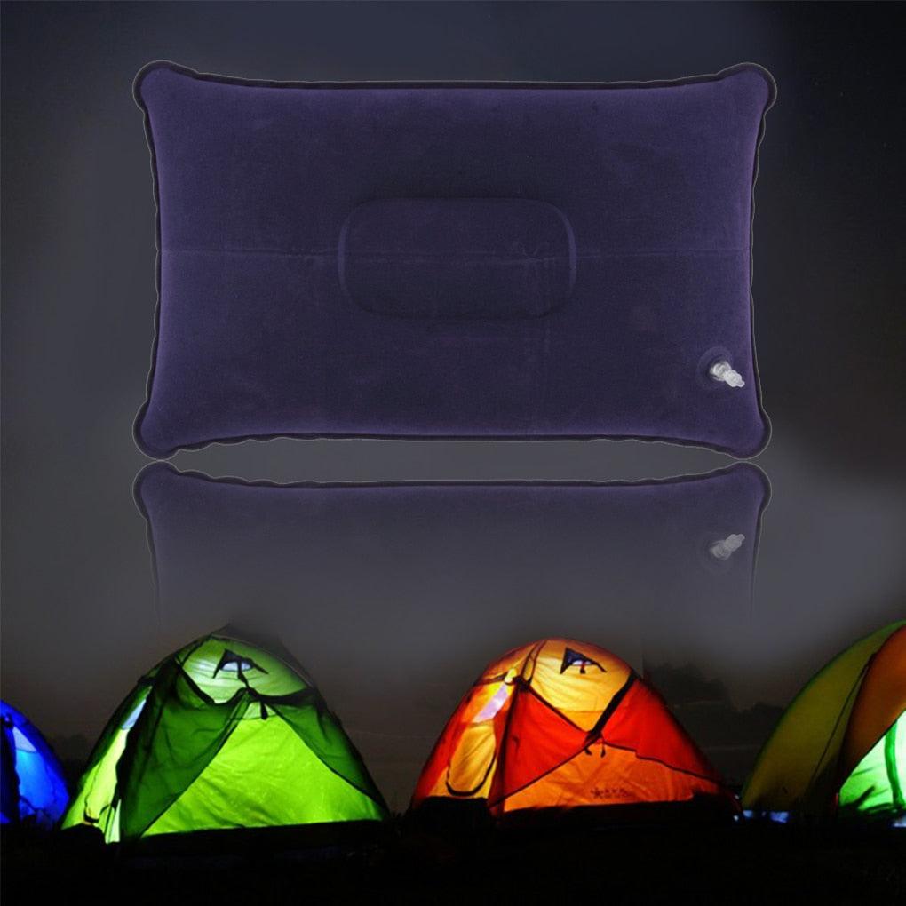 Dark navy inflatable pillow set, rectangular headrest shape with valve details