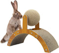 Rabbit scratching toy with an arched cardboard scratcher and a sisal ball