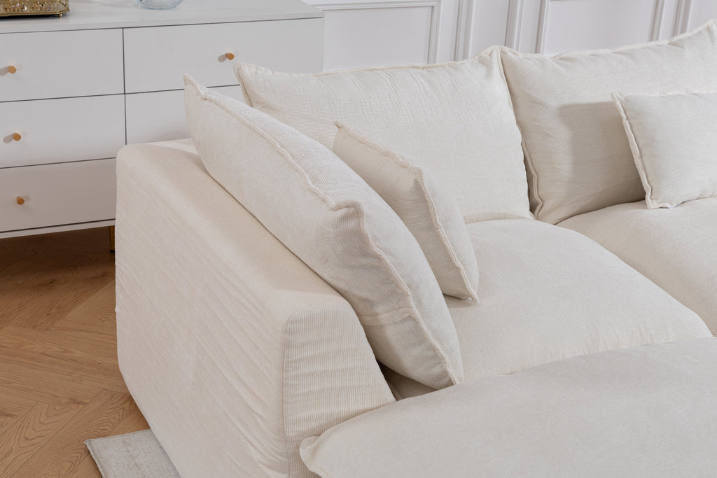 Cloud Couch oversized modular sectional sofa in antique white, arm and back cushion detail