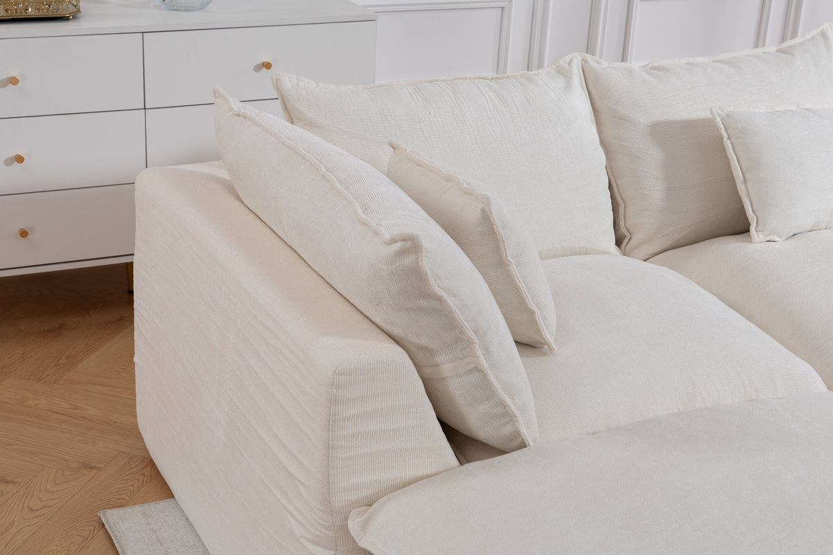 Cloud Couch oversized modular sectional sofa in antique white, arm and back cushion detail