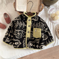 Boys thick quilted plush top, black patterned sherpa with cream motifs and yellow trim