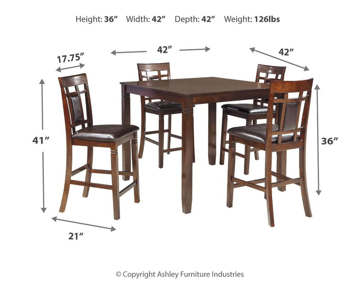Counter table set diagram showing tabletop and four stools with overall dimensions