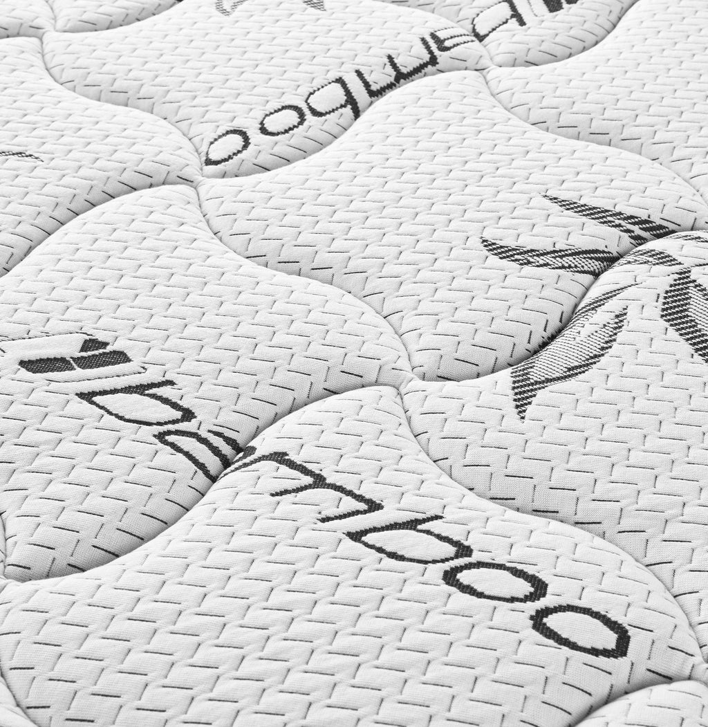 Queen mattress top quilted fabric with loop pattern in white and dark gray