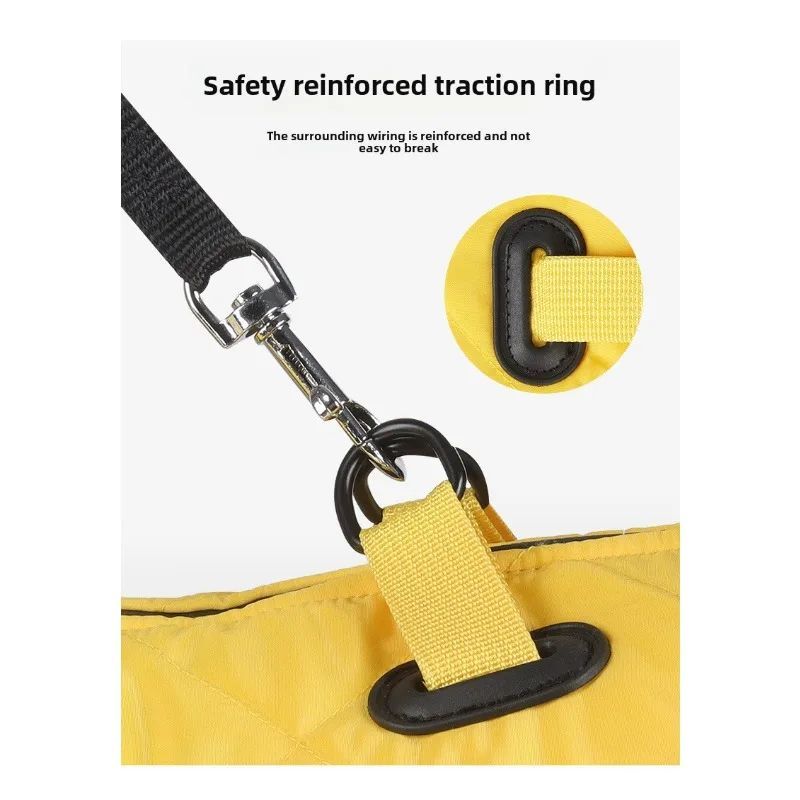 Dog jacket reinforced traction ring with metal leash clip on strap